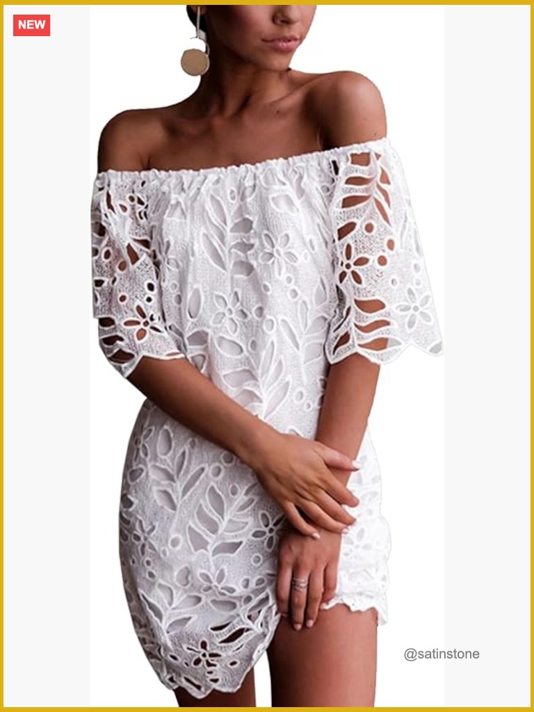 Off Shoulder Floral Lace Mini Dress Short Sleeve Sheath
